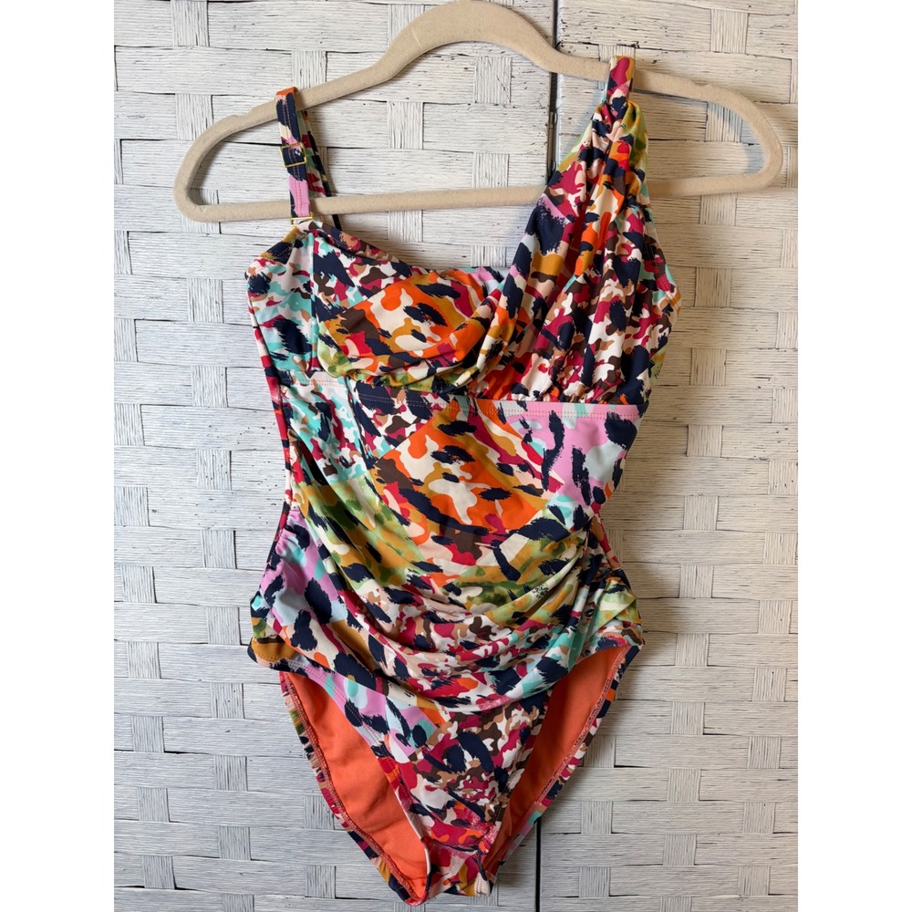 Bleu Rod Beattie Womens one Piece Swimsuit Abstract Ruched sides